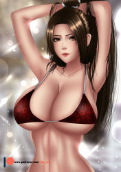 Rule 34 | 1girl, abp art, breasts, fatal fury, highres, huge breasts, long hair, ponytail, shiranui mai, solo