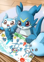 Rule 34 | 3others, chibimon, chicomon, digimon, digimon (creature), evolutionary line, happy, highres, multiple others, open mouth, red eyes, smile, v-mon