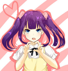Rule 34 | alternate hairstyle, bad id, bad pixiv id, blue eyes, heart, heart hands, kashi nochi, purple hair, solo, twintails, working!!, yamada aoi