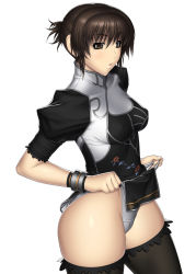 Rule 34 | 1girl, absurdres, alternate costume, ass, black eyes, black hair, breasts, brown eyes, brown hair, cameltoe, chai xianghua, clothes lift, dress, dress lift, highres, kansuke, panties, short hair, simple background, solo, soul calibur, soulcalibur, soulcalibur ii, standing, thighhighs, underwear, white background