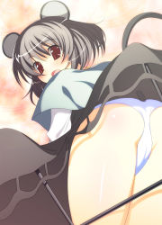 Rule 34 | 1girl, animal ears, ass, bent over, blush, female focus, from behind, grey hair, looking back, md5 mismatch, mouse ears, nazrin, panties, solo, takeda aranobu, thighs, touhou, underwear