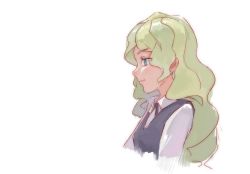 Rule 34 | 10s, 1girl, ashy@, blue eyes, diana cavendish, green hair, little witch academia, long hair, multicolored hair, portrait, profile, simple background, solo, two-tone hair, witch