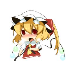 Rule 34 | 1girl, bad id, bad pixiv id, blonde hair, blush, chibi, eiri (eirri), fang, female focus, flandre scarlet, hat, necktie, open mouth, red eyes, riding crop, solo, embodiment of scarlet devil, touhou, whip