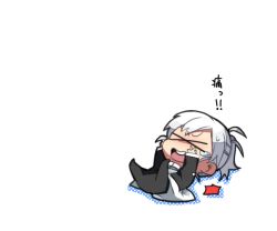 Rule 34 | &gt; &lt;, 00s, 1girl, 6 (yuchae), chibi, closed eyes, melty blood, ponytail, riesbyfe stridberg, silver hair, simple background, solo, tantrum, tears, tsukihime, white background