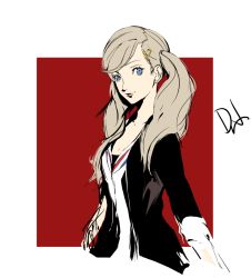 Rule 34 | 10s, 1girl, blue eyes, brown hair, dh (brink of memories), hair ornament, hairclip, outside border, persona, persona 5, solo, takamaki anne, twintails