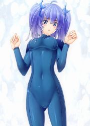 Rule 34 | 1girl, blue eyes, blue hair, bodysuit, dance princess of the ice barrier, duel monster, covered erect nipples, hair ornament, highres, komimiyako, latex, matching hair/eyes, short twintails, solo, twintails, yu-gi-oh!