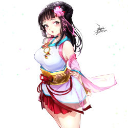 Rule 34 | 1girl, black hair, blush, breasts, brown eyes, chinese commentary, commentary request, dated, dress, ejami, fate seeker, large breasts, long hair, looking at viewer, medium breasts, open mouth, signature, simple background, skirt, solo, white background
