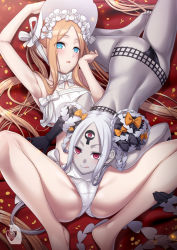 Rule 34 | 2girls, abigail williams (fate), abigail williams (swimsuit foreigner) (fate), armpits, ass, back, bad id, bad pixiv id, bare shoulders, bikini, black bikini, black bow, blonde hair, blue eyes, bonnet, bow, braid, breasts, colored skin, double bun, dual persona, fate (series), forehead, hair bow, hair bun, hair rings, hat, highres, keyhole, licking lips, long hair, m legs, micro bikini, miniskirt, multiple bows, multiple girls, open mouth, orange bow, parted bangs, pink eyes, sidelocks, skirt, small breasts, smile, spread legs, swimsuit, thighs, third eye, tongue, tongue out, twin braids, twintails, very long hair, white bikini, white bow, white hair, white headwear, white skin, zaregoto tsukai no deshi