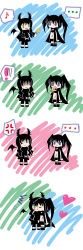 Rule 34 | !, &gt; &lt;, ..., ^^^, 10s, 2girls, 4koma, :&lt;, :t, anger vein, angry, black rock shooter, black rock shooter (character), blush, chibi, comic, dead master, eating, closed eyes, flower, heart, highres, kiss, long image, multiple girls, musical note, shaded face, silent comic, tall image, tenglinsnow, yuri