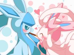 Rule 34 | artist request, blue eyes, creatures (company), closed eyes, food, game freak, gen 4 pokemon, gen 6 pokemon, glaceon, nintendo, no humans, pocky, pocky day, pokemon, pokemon (creature), sylveon