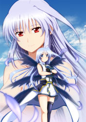 Rule 34 | 00s, 2girls, asymmetrical clothes, black legwear, blue eyes, blush, book, book of the azure sky, cloud, day, feathers, fingerless gloves, gloves, hair ribbon, highres, inoshira, long hair, lyrical nanoha, mahou shoujo lyrical nanoha, mahou shoujo lyrical nanoha a&#039;s, mahou shoujo lyrical nanoha strikers, multiple girls, multiple wings, nude, projected inset, red eyes, reinforce, reinforce zwei, ribbon, silver hair, single hair intake, single thighhigh, sky, smile, thighhighs, wings