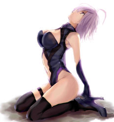 Rule 34 | 1girl, ahoge, arched back, arm support, armadillo-tokage, armpits, bare shoulders, black footwear, black gloves, black leotard, black thighhighs, blue footwear, blue high heels, boots, breasts, cleavage, cleavage cutout, clothing cutout, crying, crying with eyes open, elbow gloves, fate/grand order, fate (series), female focus, from side, full body, gloves, hair over one eye, head back, high heel boots, high heels, highleg, highleg leotard, large breasts, legband, legs, leotard, light purple hair, looking up, mash kyrielight, mashu kyrielite, navel, navel cutout, parted lips, purple eyes, seiza, short hair, simple background, sitting, skin tight, sleeveless, sleeveless turtleneck, solo, tears, thigh boots, thigh strap, thighhighs, turtleneck, type-moon, white background