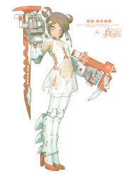 Rule 34 | 1girl, :&lt;, absurdres, board game, chess, chinese text, double bun, high heels, highres, looking at viewer, mecha musume, ne baozi, see-through, simple background, solo, standing, white background