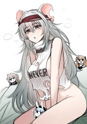 Rule 34 | 4girls, absurdres, aged up, animal ears, ass, between legs, blush stickers, bottomless, breasts, brown eyes, clothes writing, commentary, english commentary, english text, g11 (girls&#039; frontline), girls&#039; frontline, grey hair, hair between eyes, hand between legs, highres, hk416 (girls&#039; frontline), large breasts, longship, looking at viewer, mini person, minigirl, mouse ears, multiple girls, notched ear, official alternate costume, open mouth, senpaihawkkun, shirt, simple background, sitting, sleeveless, sleeveless shirt, torn clothes, torn shirt, ump45 (agent lop rabbit) (girls&#039; frontline), ump45 (girls&#039; frontline), ump9 (girls&#039; frontline), ump9 (shiba investigator) (girls&#039; frontline), white background, white shirt
