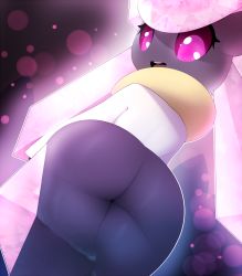 Rule 34 | 1girl, ass, creatures (company), diancie, game freak, gen 6 pokemon, gradient background, legendary pokemon, looking at viewer, looking back, mystical, mythical pokemon, nintendo, no humans, open mouth, pink eyes, pokemon, pokemon (creature), pokemon xy, solo