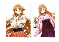 Rule 34 | 1girl, absurdres, artist request, asuna (sao), bare arms, bare legs, bare shoulders, dress, highres, japanese clothes, jewelry, kimono, long hair, pink dress, red skirt, ring, skirt, solo, sword art online, sword art online: alicization, white dress