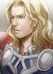 Rule 34 | 1boy, animification, bad id, bad pixiv id, blonde hair, blue eyes, cape, facial hair, long hair, male focus, marvel, marvel cinematic universe, onegingek, signature, solo, stubble, thor (marvel)