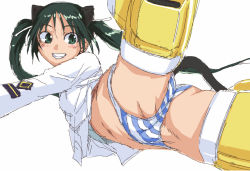 Rule 34 | 00s, 1girl, black hair, bosshi, cameltoe, cleft of venus, francesca lucchini, looking back, panties, solo, strike witches, striped clothes, striped panties, twintails, underwear, world witches series