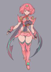 Rule 34 | 1girl, black gloves, breasts, chest jewel, earrings, fingerless gloves, gem, gloves, headpiece, highres, jewelry, large breasts, pyra (xenoblade), red eyes, red hair, red shorts, red thighhighs, short hair, short shorts, shorts, solo, swept bangs, thighhighs, tiara, ug333333, xenoblade chronicles (series), xenoblade chronicles 2