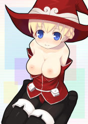 Rule 34 | blonde hair, blue eyes, blush, breasts, cameltoe, character request, hat, highres, kagura mizuki, large breasts, sitting, smile, source request, witch hat