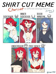 Rule 34 | 1girl, absurdres, alternate costume, bikini, bikini top only, breasts, chariot du nord, choker, cleavage, diooksan, glasses, hat, highres, large breasts, little witch academia, meme, multiple drawing challenge, nail polish, no bra, oksandio, shiny chariot, shirt cut meme, shirt cut meme, sideboob, smile, spoilers, standing, swimsuit, underboob, ursula callistis, witch, witch hat
