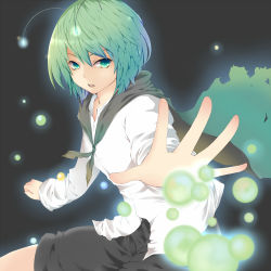 Rule 34 | 1girl, antennae, bad id, bad pixiv id, cape, danmaku, female focus, glowing, green eyes, green hair, imperishable night, matching hair/eyes, open mouth, outstretched arm, short hair, solo, touhou, umxzo, wriggle nightbug