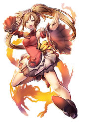 Rule 34 | 1girl, ;d, ankle boots, bike shorts, boots, breasts, brown eyes, brown hair, chinese clothes, detached sleeves, guilty gear, hair rings, hair tubes, kuradoberi jam, long hair, one eye closed, open mouth, shorts under skirt, skirt, smile, solo, suou sakura, very long hair, wide sleeves, wink
