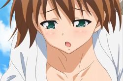 Rule 34 | 00s, 1girl, animated, animated gif, bent over, blush, bouncing breasts, breasts, clothed sex, father and daughter, green eyes, incest, makino natsume, one breast out, oni chichi 2, penis, poro, sex, vaginal