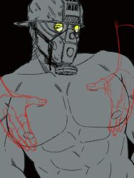 Rule 34 | 1boy, abs, aikawa (dorohedoro), amy7996659, animated, animated gif, backwards hat, bara, baseball cap, black background, dorohedoro, gas mask, glowing, glowing eyes, grabbing, hat, large pectorals, looking to the side, male focus, mask, muscle worship, muscular, muscular male, nipples, nude, pectoral grab, pectoral squeeze, pectorals, solo focus, spot color, stomach, upper body