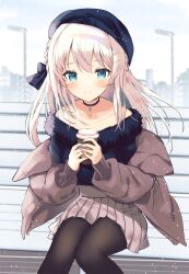 Rule 34 | 1girl, absurdres, beret, blue eyes, blush, collarbone, commission, cup, earrings, fingernails, grey hair, hair ornament, hat, highres, indie virtual youtuber, jacket, jewelry, looking at viewer, nagino mashiro, necklace, neru5, pantyhose, second-party source, sitting, skeb commission, smile, snow, solo, virtual youtuber