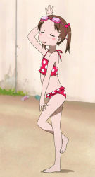 Rule 34 | 1girl, bikini, brown hair, child, flat chest, goggles, highres, ichigo mashimaro, matsuoka miu, swimsuit