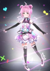 Rule 34 | 1girl, alternate hairstyle, analog heart (love live!), artist name, artist request, bag, bare shoulders, belt, belt pouch, black gloves, black legwear, blush, breasts, brown eyes, cross-laced clothes, cross-laced dress, double bun, double horizontal stripe, dress, dress shirt, elbow gloves, fake wings, female focus, fingerless gloves, flat chest, floral print, full body, gloves, hair bun, handbag, heart (symbol), high collar, high heels, highres, looking at viewer, love live!, love live! nijigasaki high school idol club, love live! school idol festival, love live! school idol festival all stars, miniskirt, multicolored clothes, multicolored dress, musical note, nail, nail polish, outstretched arms, parted lips, pink hair, pink nails, plaid, plaid skirt, pleated, pleated skirt, pouch, shirt, short hair, skirt, sleeveless, sleeveless dress, small breasts, smile, solo, sparkle, spread arms, standing, tennoji rina, white footwear, white skirt, wings, x, yellow eyes