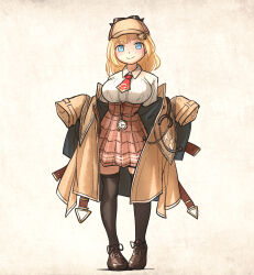 Rule 34 | 1girl, ascot, black thighhighs, blonde hair, blue eyes, blush, breasts, brown footwear, brown skirt, commentary, deerstalker, detective, dress shirt, english commentary, facing viewer, full body, hair ornament, hat, high-waist skirt, highres, hololive, hololive english, holomyth, ironlily, large breasts, loafers, long coat, looking at viewer, medium hair, narrow waist, off shoulder, over-kneehighs, pigeon-toed, plaid, plaid skirt, pleated skirt, pocket watch, red ascot, shirt, shoes, simple background, skirt, sleeves past wrists, smile, solo, standing, stethoscope, thighhighs, virtual youtuber, watch, watson amelia, watson amelia (1st costume), zettai ryouiki