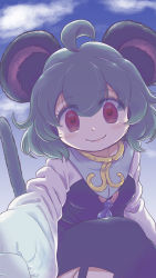 Rule 34 | 1girl, ahoge, animal ears, blush, closed mouth, cookie (touhou), grey hair, highres, lips, looking at viewer, mouse ears, mouse tail, nazrin, nyon (cookie), red eyes, short hair, smile, solo, tail, touhou, tsuzuchii