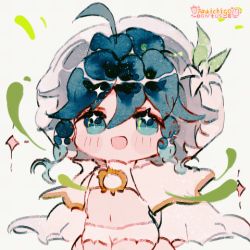 Rule 34 | 1boy, androgynous, animated, animated gif, azhiichigo, black hair, blue hair, braid, chibi, flower, genshin impact, gradient hair, green eyes, looking at viewer, lowres, male focus, multicolored hair, open mouth, short hair with long locks, simple background, smile, solo, twin braids, venti (archon) (genshin impact), venti (genshin impact)
