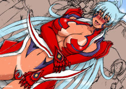 Rule 34 | 1girl, breasts, crowd, dutch angle, large breasts, papepox2, pubic hair, smile, witchblade