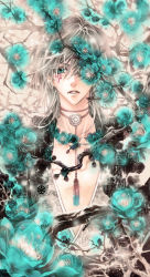 Rule 34 | 1boy, aqua eyes, flower, highres, jewelry, lee sun young, male focus, necklace, original, solo