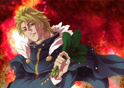 Rule 34 | 1boy, bad id, bad pixiv id, blonde hair, dio brando, eciton, feathers, jojo no kimyou na bouken, male focus, red eyes, solo, spinach