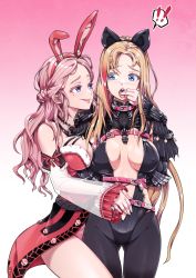 Rule 34 | 2girls, animal ears, anyway (amteun), arms behind back, bad id, bad pixiv id, bdsm, belt, black legwear, blonde hair, blue eyes, blush, bondage, bondage outfit, bound, braid, grabbing another&#039;s breast, breasts, collar, dress, fake animal ears, femdom, grabbing, hairband, heart, heart-shaped pupils, highres, jewelry, leotard, looking at another, multiple girls, necklace, open clothes, open mouth, original, pantyhose, piercing, pig ears, pink hair, playboy bunny, rabbit ears, saliva, slave, smile, symbol-shaped pupils, thighhighs, tongue, tongue grab, tongue out, torn clothes, torn legwear, yuri