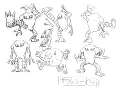 Rule 34 | 1990s (style), absurdres, character sheet, creatures (company), game freak, gen 1 pokemon, highres, hitmonlee, kicking, leg lift, looking at viewer, looking to the side, multiple views, nintendo, no humans, official art, pokemon, pokemon (anime), pokemon (classic anime), pokemon (creature), retro artstyle