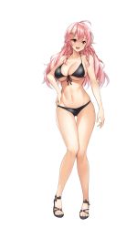 Rule 34 | 1girl, ahoge, artemis pearl: kaizoku-hime rubina to maboroshi no hihou, bare shoulders, bikini, bikini bottom only, black bikini, blush, braid, breasts, cleavage, feet, female focus, full body, game cg, groin, hair between eyes, hand on own hip, happy, knees together feet apart, large breasts, legs, light blush, long hair, looking at viewer, matching hair/eyes, navel, open mouth, original, pink eyes, pink hair, sandals, smile, solo, standing, string bikini, swimsuit, teeth, thigh gap, thighs, toes, transparent background, triangle (company), twin braids, upper teeth only