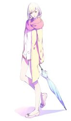 Rule 34 | 1girl, blonde hair, closed umbrella, coat, full body, highres, legs, lips, scarf, shadow, short hair, solo, sousou (sousouworks), standing, umbrella, yellow eyes