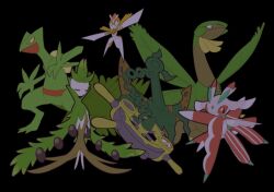 Rule 34 | anchor, arboliva, black background, claws, closed eyes, closed mouth, colored sclera, creatures (company), dhelmise, game freak, gen 3 pokemon, gen 7 pokemon, highres, kartana, lurantis, nintendo, no humans, olive, pokemon, pokemon (creature), sceptile, simple background, tropius, ultra beast, v (govvvvw), wings, yellow sclera
