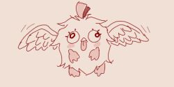 Rule 34 | beak, blue archive, blush stickers, creature, feathered wings, looking at viewer, lowres, maibotsumou, monochrome, no humans, oekaki, parody, peroro (blue archive), pink theme, simple background, tongue, tongue out, wall-eyed, winged kuriboh, wings, yu-gi-oh!