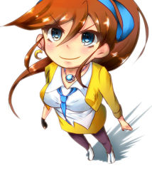 Rule 34 | 1girl, blue eyes, capcom, ace attorney, phoenix wright: ace attorney - dual destinies, athena cykes, long hair, looking at viewer, red hair, smile, solo