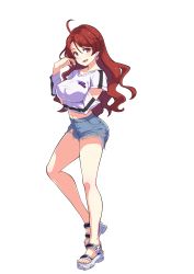 Rule 34 | 1girl, absurdres, artist request, breasts, casual, earrings, full body, highres, jewelry, large breasts, looking at viewer, magicami, official art, ohtori aka, red eyes, red hair, transparent background