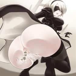Rule 34 | 1girl, anal, anal beads, anal object insertion, anus, anus only, ass, ass juice, blindfold, breasts, cameltoe, huge ass, looking back, maebari, medium breasts, mole, mole under mouth, nier (series), nier:automata, object insertion, open mouth, sex toy, short hair, shown, solo, steam, uncensored, 2b (nier:automata)