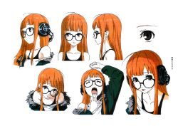Rule 34 | 1girl, absurdres, blunt bangs, character sheet, highres, huge filesize, official art, persona, persona 5, portrait, production art, sakura futaba, simple background, white background, zip available