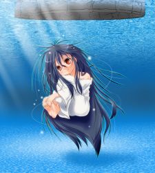 Rule 34 | 1girl, azumawari (azumofu), barefoot, black hair, dress, long hair, red eyes, solo, the ring, underwater, very long hair, water, white dress, yamamura sadako