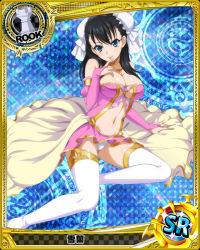 Rule 34 | 1girl, black hair, blue eyes, breasts, card (medium), chess piece, cleavage, high school dxd, large breasts, long hair, midriff, navel, official art, thighhighs, xuelan